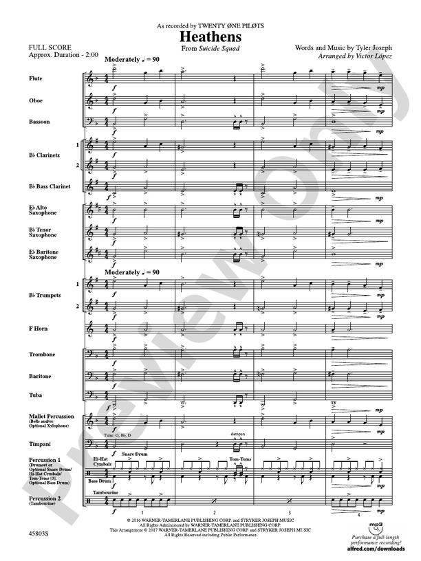 Heathens - Concert Band Conductor Score & Parts (Digital Download)