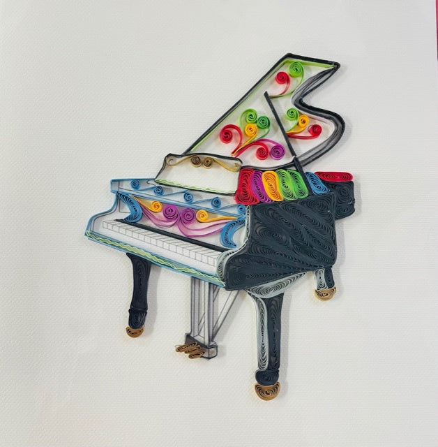 Greeting Card - Quilling Card. Colourful Grand Piano.