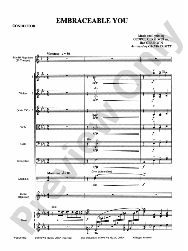 Embraceable You (featuring Flugelhorn Solo with Strings) – String Orchestra Conductor Score & Parts (Digital Download)