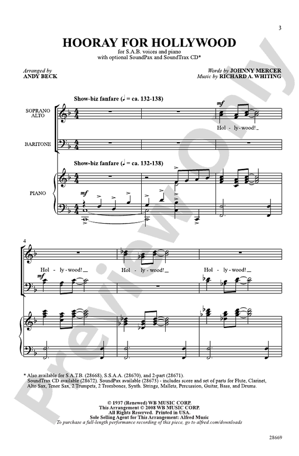 Hooray for Hollywood – SAB Choral Octavo (Digital Download)