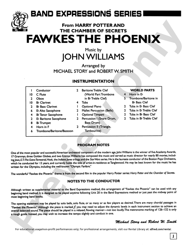 Fawkes the Phoenix (from Harry Potter and the Chamber of Secrets) - Concert Band Conductor Score & Parts (Digital Download)