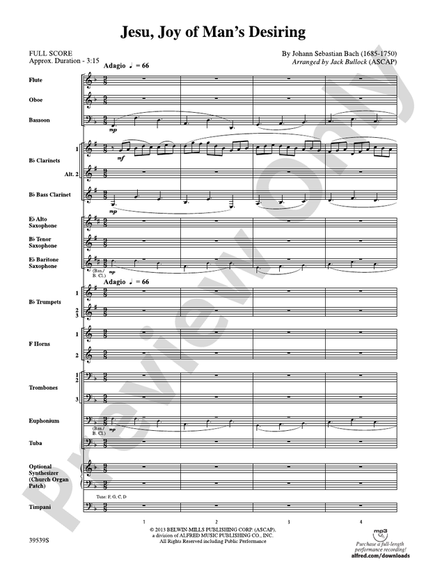 Jesu, Joy of Man's Desiring - Concert Band Conductor Score & Parts (Digital Download)