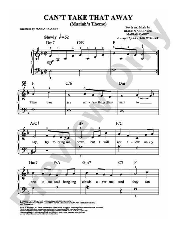 Can't Take That Away (Mariah's Theme) - Arr. Richard Bradley (DSM-PS-0008276) - Easy Piano (Digital Download)