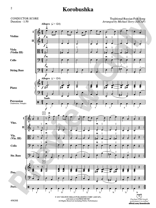 Korobushka - String Orchestra Conductor Score & Parts (Digital Download)