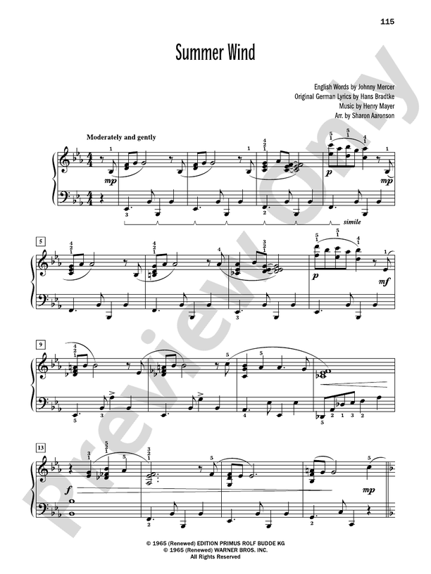 Summer Wind - Piano Solo (Digital Download)