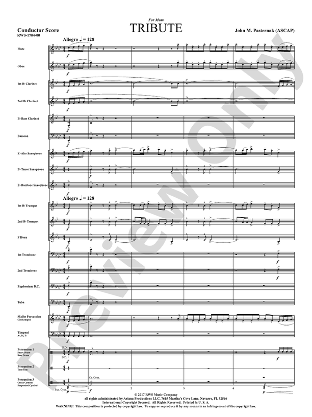 Tribute - Concert Band Conductor Score & Parts (Digital Download)