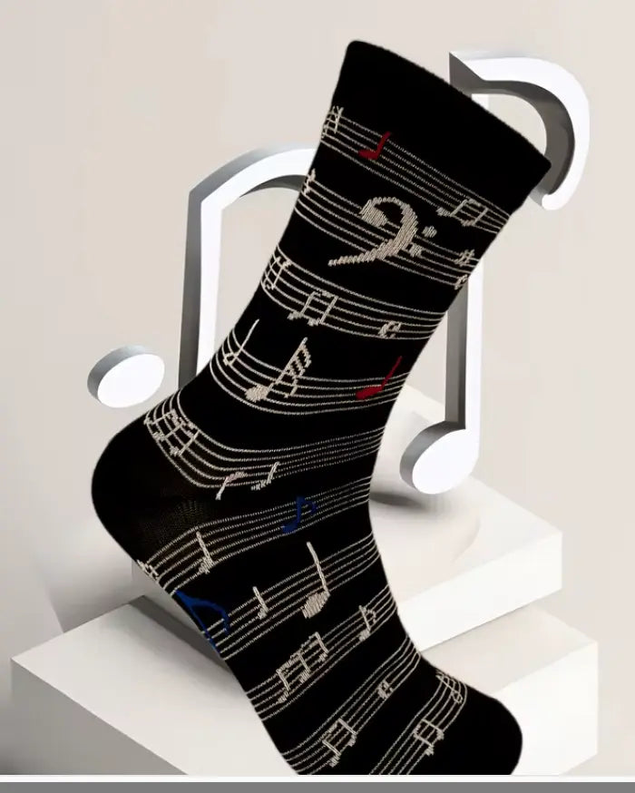 Mens Socks Black with White Manuscript Size 43-46
