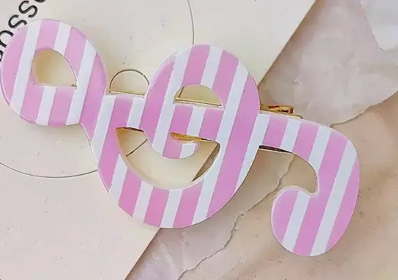 Hair Clip Treble Clef Pink with White Stripes