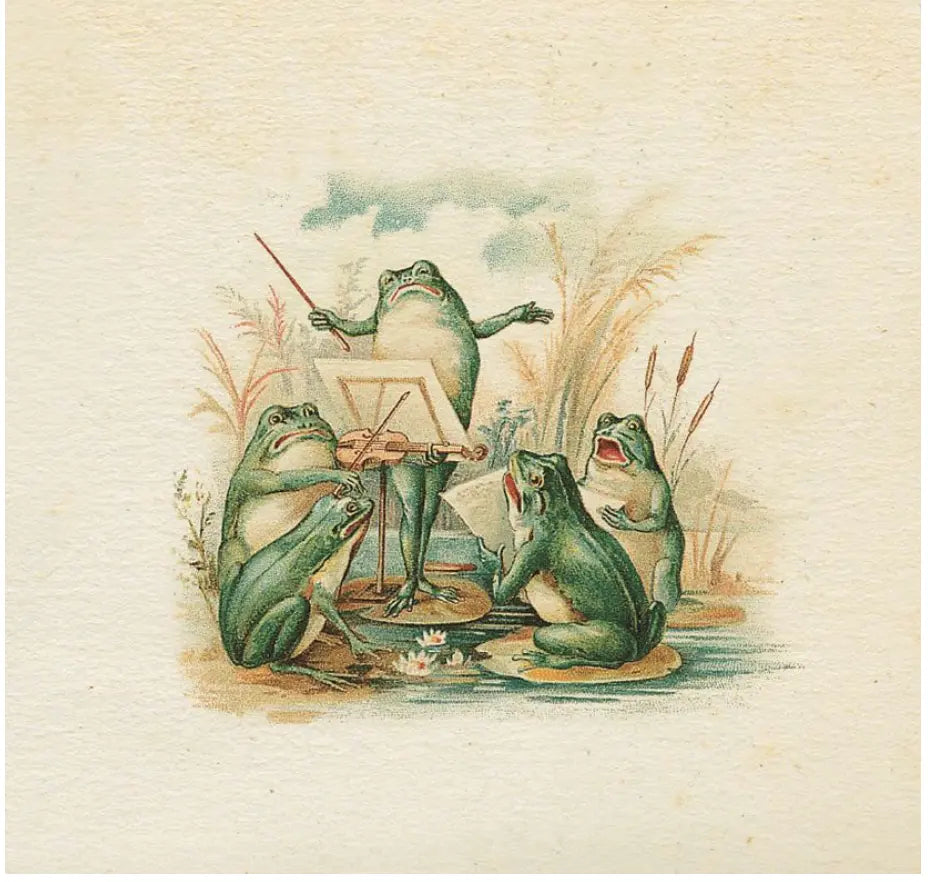 Greeting Card Vintage - Frogs Playing the Violin and Singing