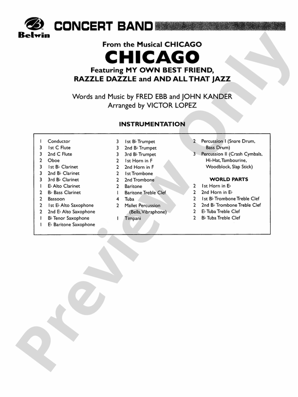 Chicago! (from the Musical Chicago!) - Concert Band Conductor Score & Parts (Digital Download)