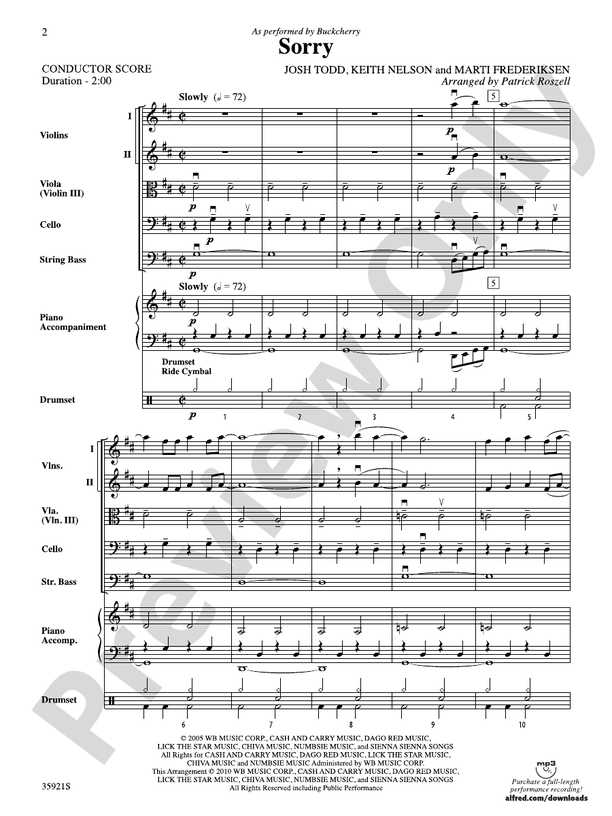 Sorry – String Orchestra Conductor Score & Parts (Digital Download)