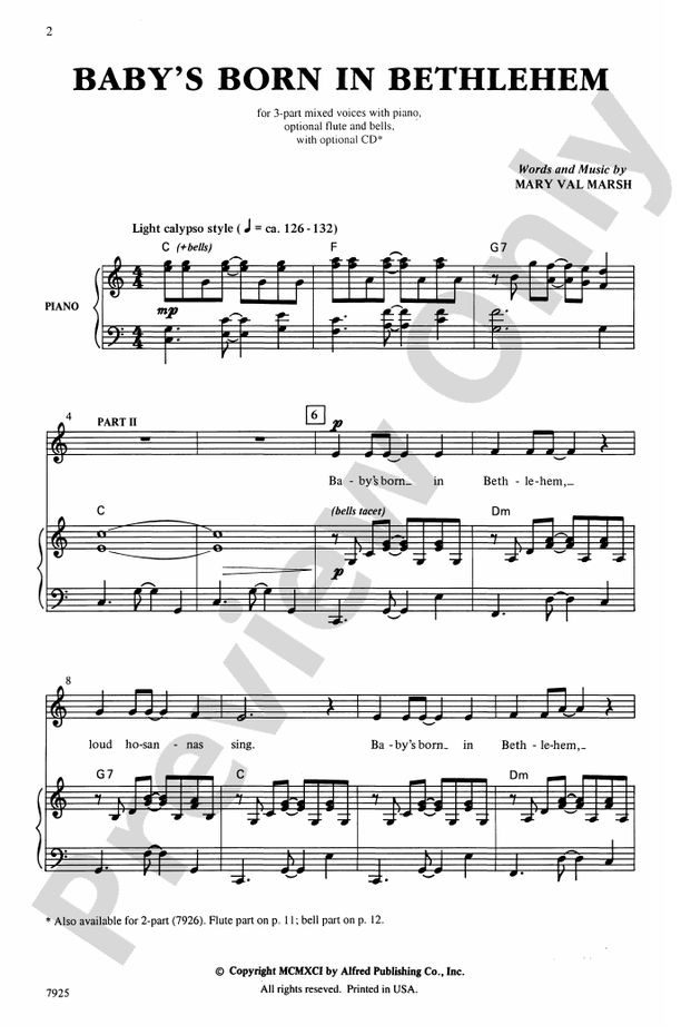 Baby's Born in Bethlehem – 3-Part Choral Octavo (Digital Download)