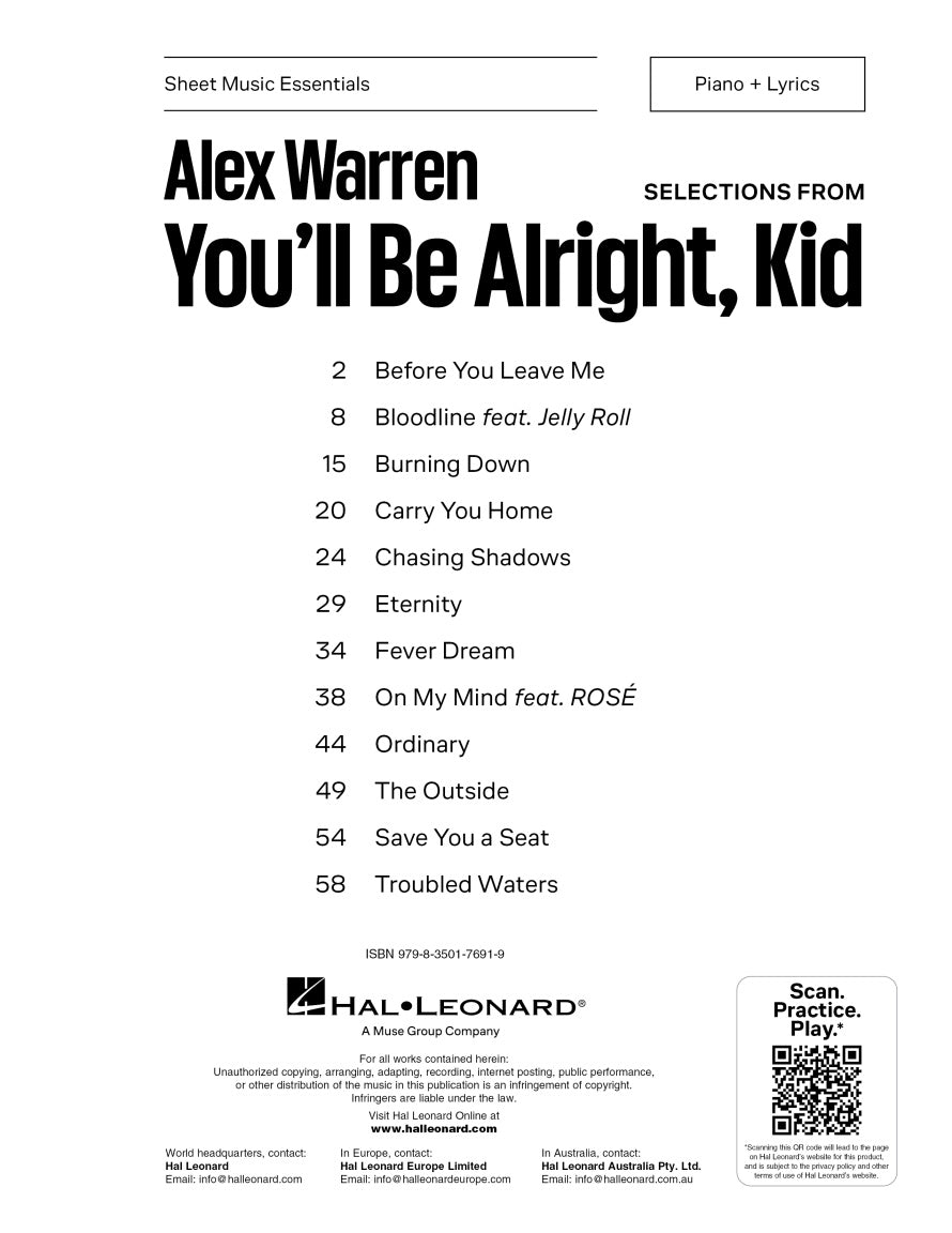 Alex Warren – Selections from You'll Be Alright, Kid - Piano/Vocal