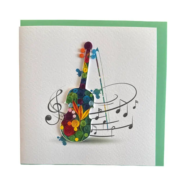 Greeting Card Quilled Colourful Violin and Bow