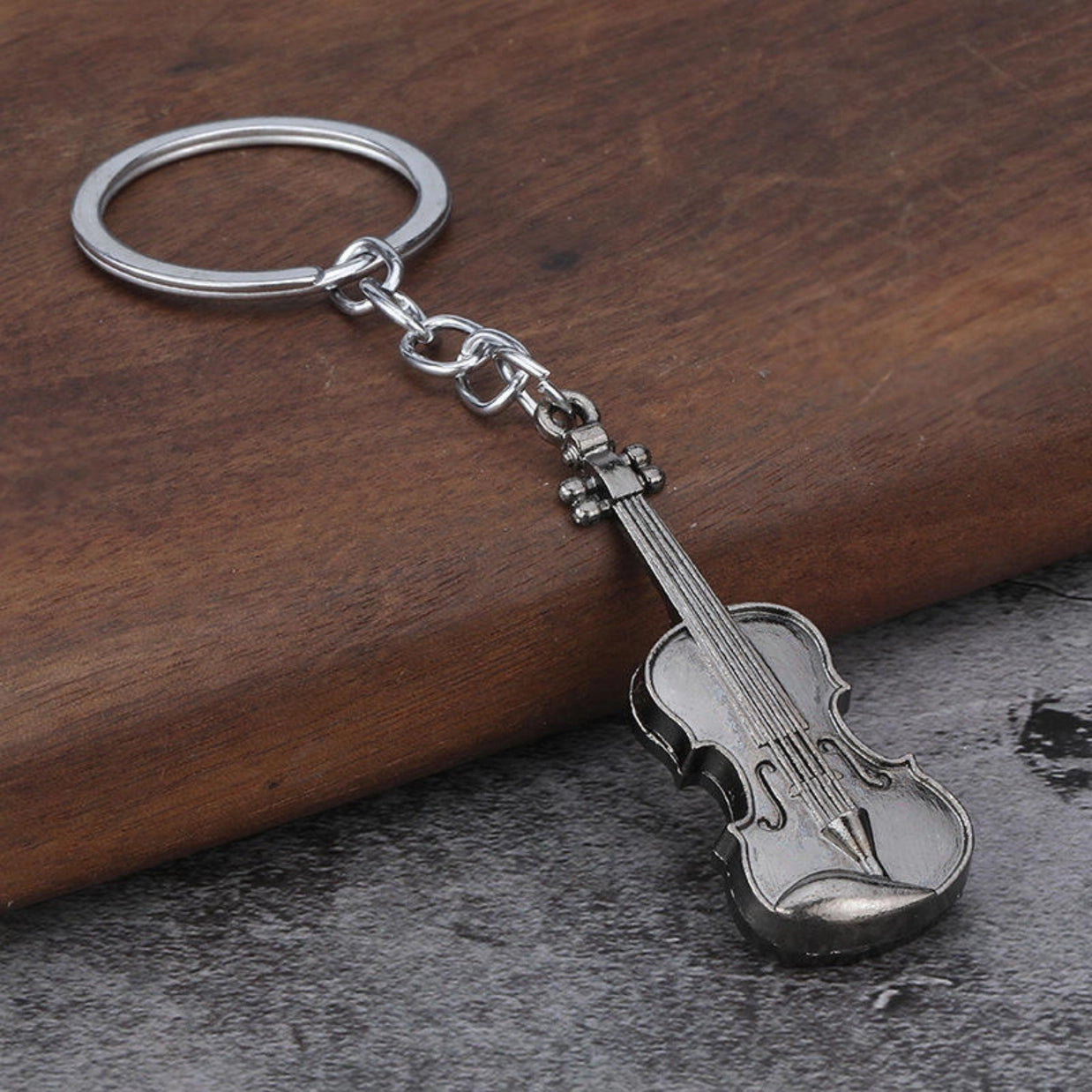 Violin Keyring Metal Gunmetal Black