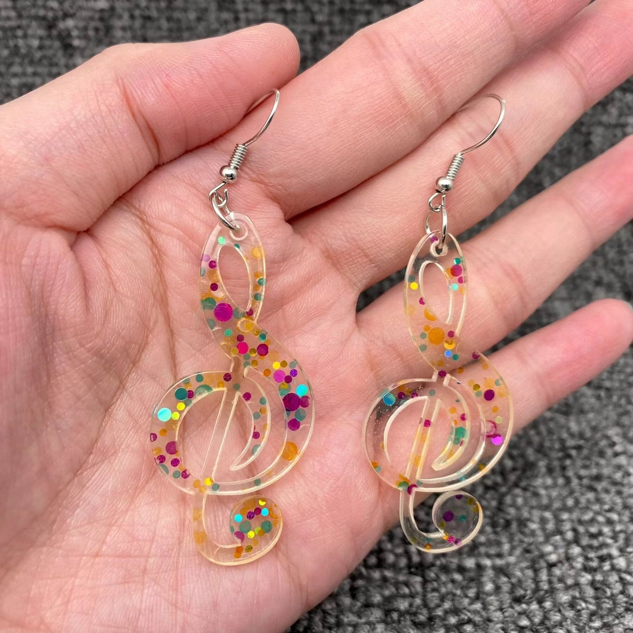 Clear Acrylic Drop Earrings with Colourful Spots