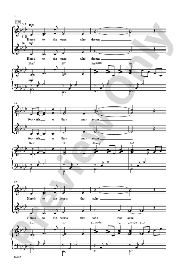 Audition (The Fools Who Dream) – SSA Choral Octavo (Digital Download)