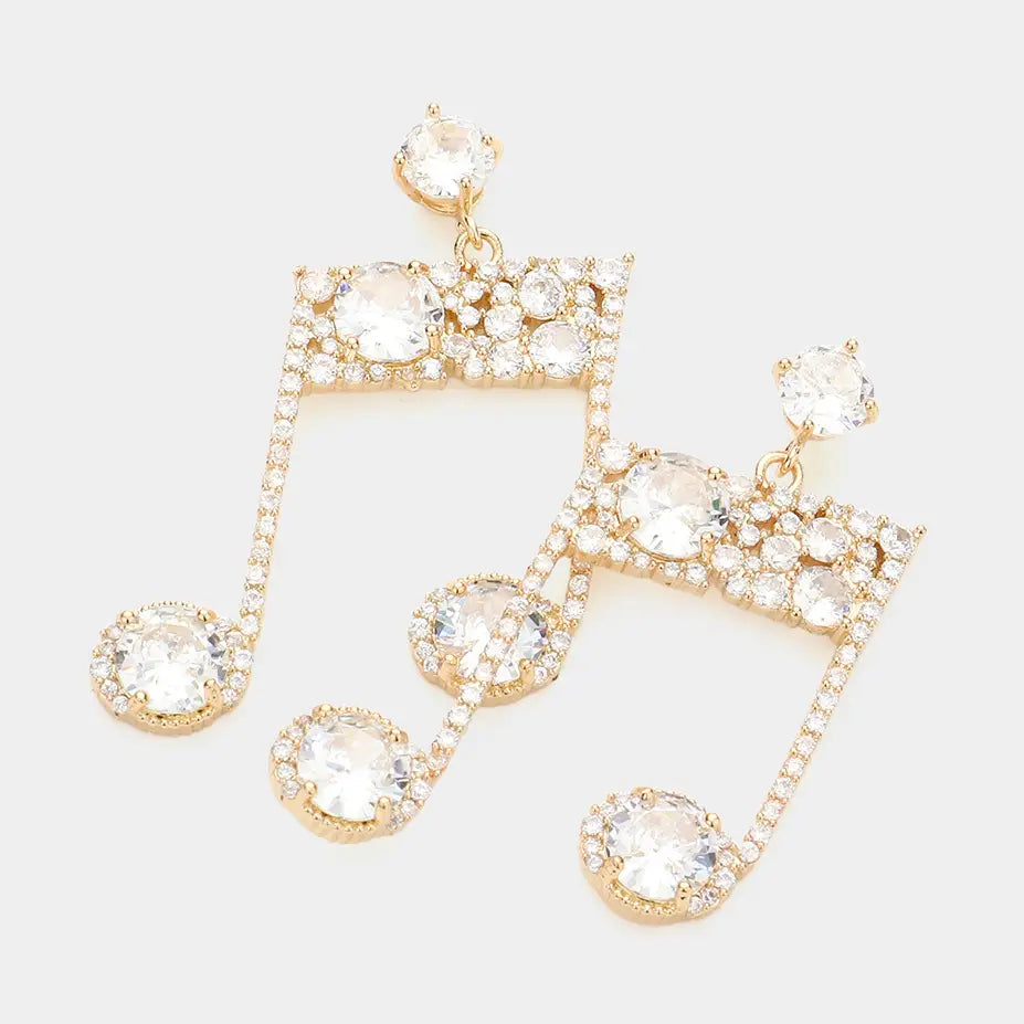 Gold Quaver Post Earrings with Cubic Zirconia