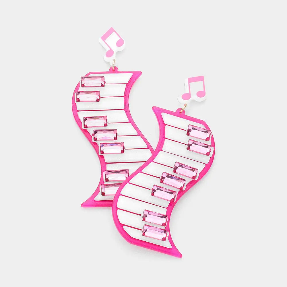 Pink Resin Keyboard Music Dangle Earrings