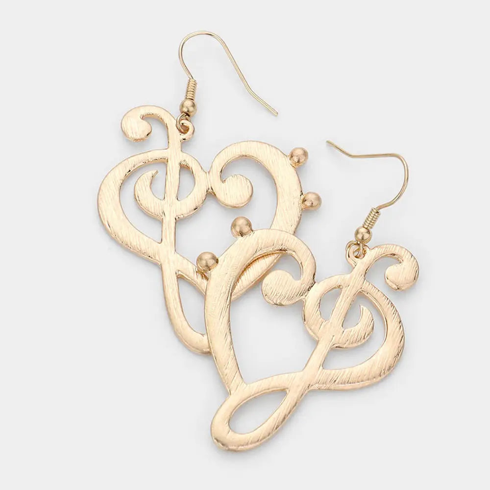 Gold Treble Bass Clef Music Note Dangle Earrings