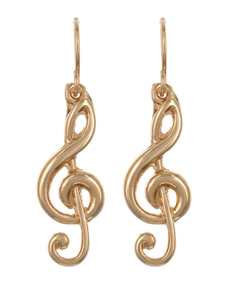 Gold Treble Clef Metal Drop Earrings