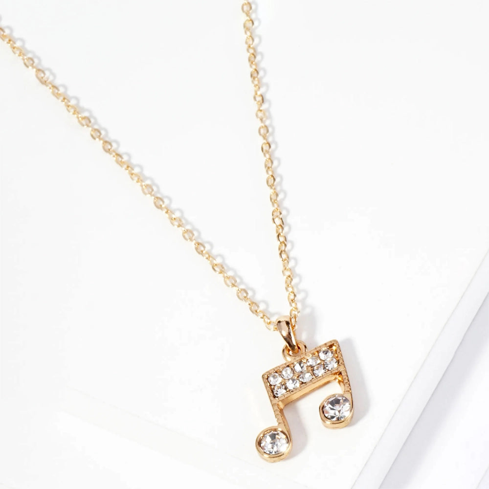Gold Rhinestone Embellished Metal Double Quaver Pendant Necklace