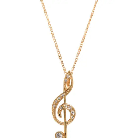 Gold Treble Clef Pendant with Diamontes and Gold Chain