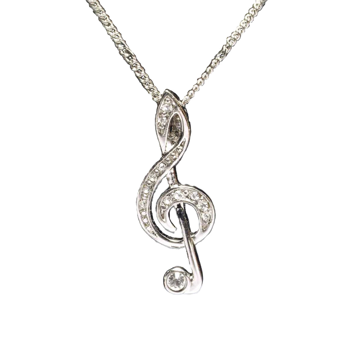 Silver Treble Clef Pendant with Diamontes and Silver Chain