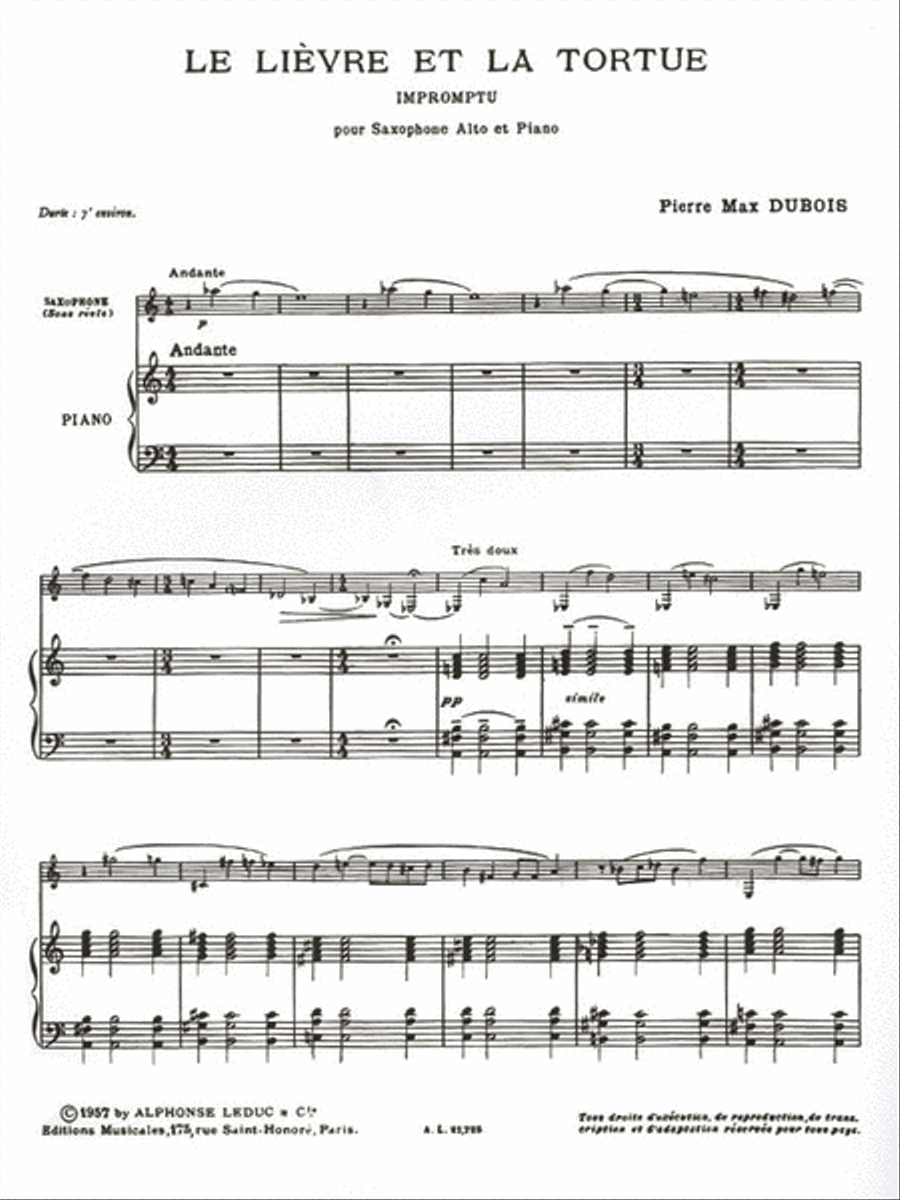 Le Lievre at la Tortue - Dubois - Alto Sax & Piano - Leduc