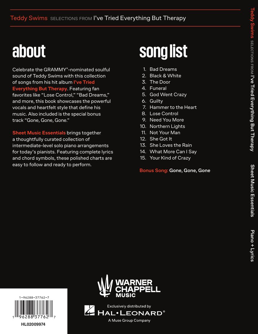 Teddy Swims - I've Tried Everything but Therapy Selections PV - Hal Leonard 2009974