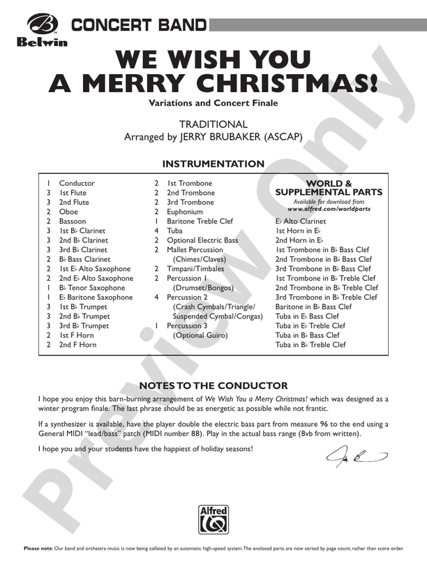 We Wish You a Merry Christmas! - Concert Band Conductor Score & Parts (Digital Download)