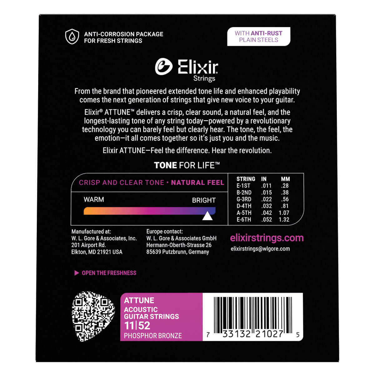 Acoustic Guitar Strings - Elixir Attune Phosphor Bronze Custom Light 11-52