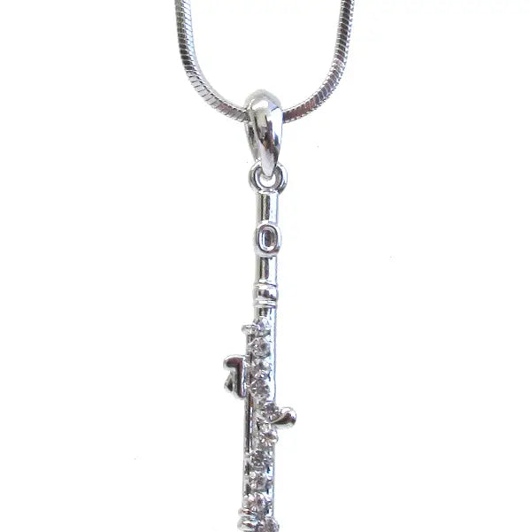 Flute Pendant and Chain White Gold Plated