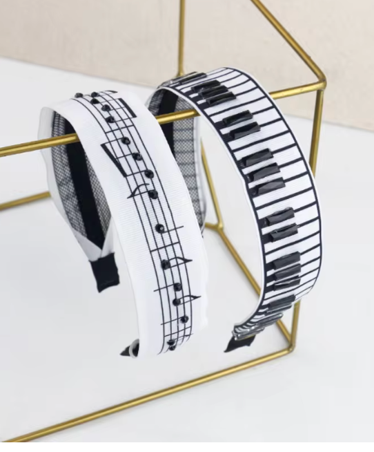 Headband White with Black Keyboard Design