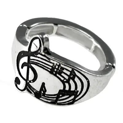 Metal Stretch Ring with a Treble Clef and Stave Design