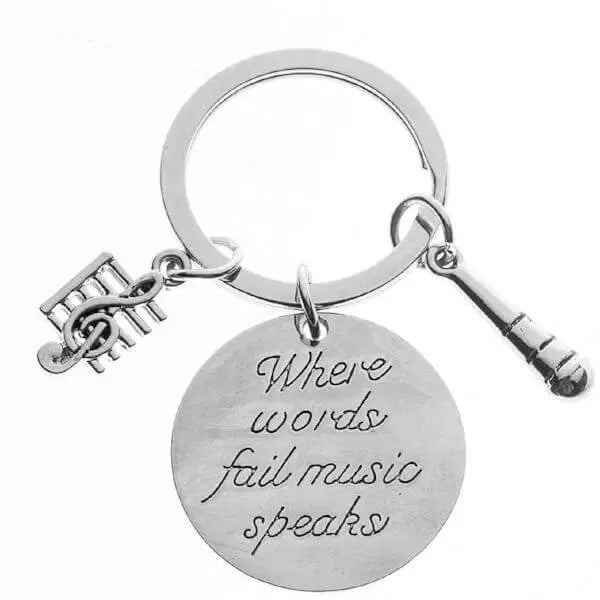 Music Keyring "Where Words Fail Music Speaks" with Microphone Charm