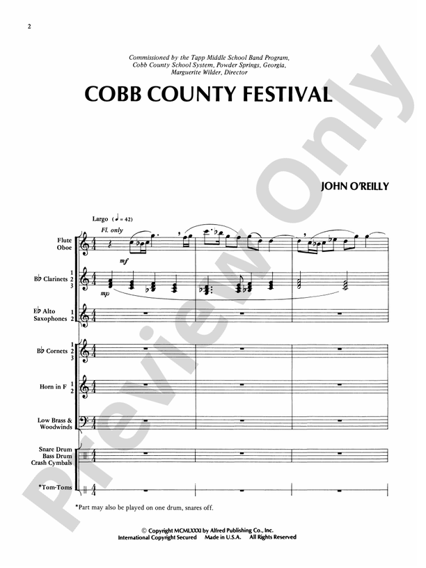Cobb County Festival - Concert Band Conductor Score & Parts (Digital Download)