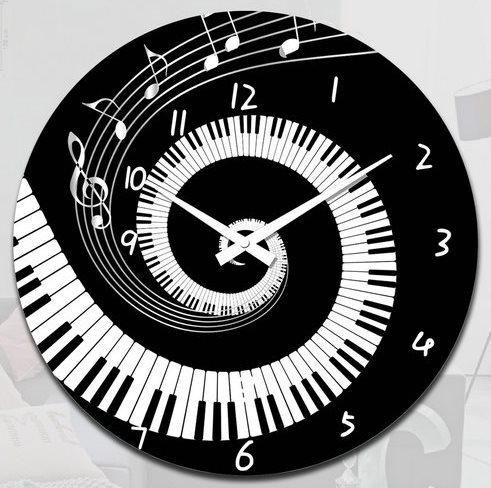 Clock - Black with Keyboard and White Manuscript.