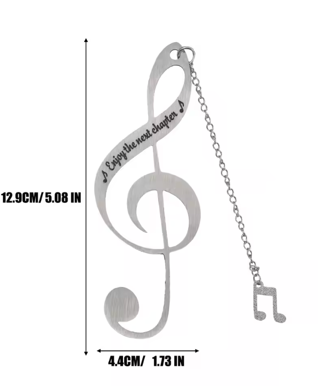 Treble Clef Bookmark with Chain and Quaver Charm