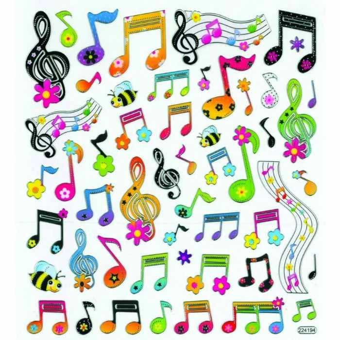Sticker Sheet with Floral Notes and Clefs