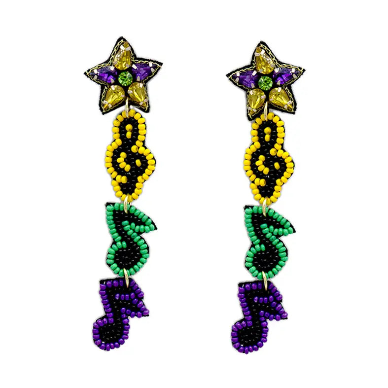 Handmade Multi Seedbead Music Note Themed Earring