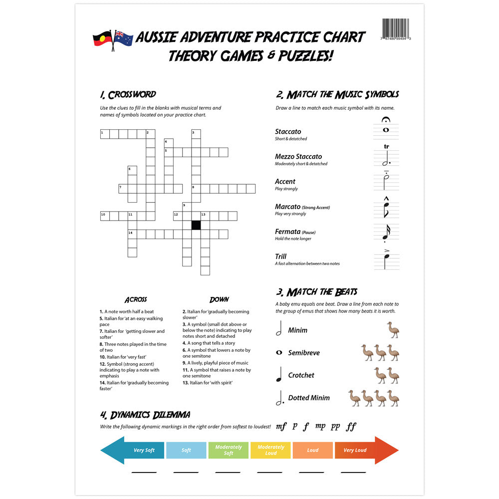 Aussie Adventure A3 Music Practice Chart