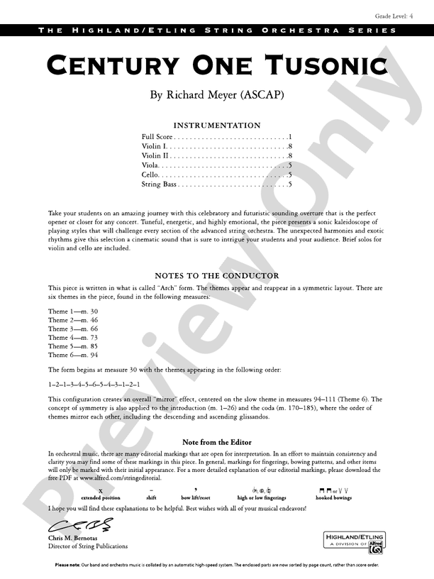 Century One Tusonic - String Orchestra Conductor Score & Parts (Digital Download)
