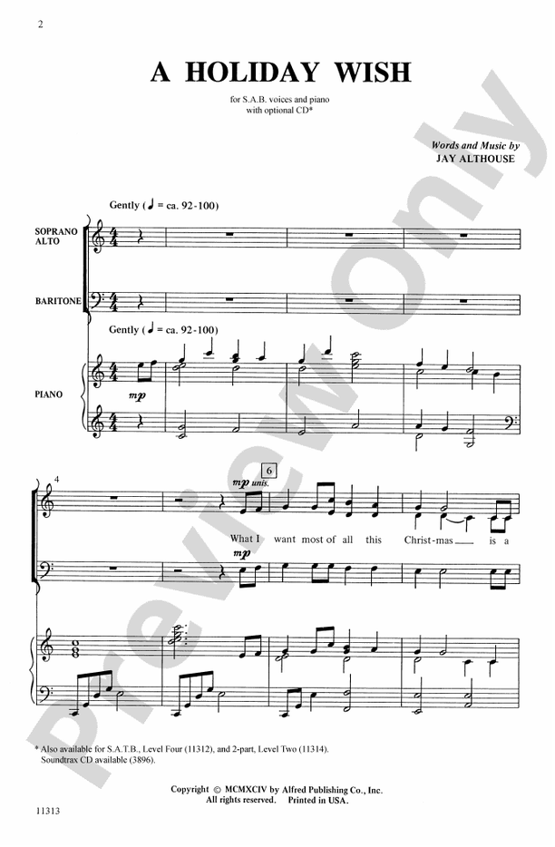 A Holiday Wish - SAB Choral Octavo (Digital Download)