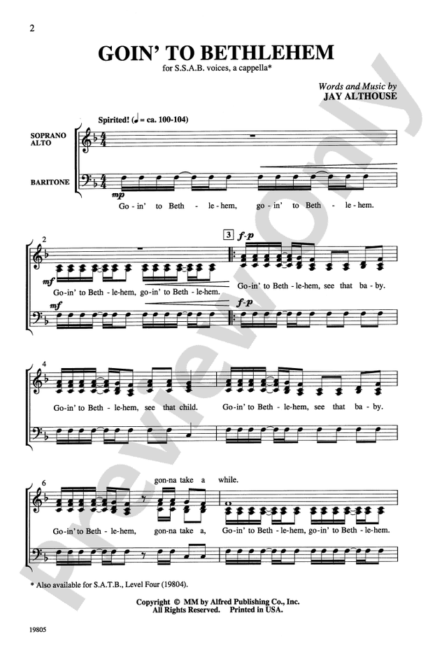 Goin' to Bethlehem – SSAB, a cappella Choral Octavo (Digital Download)