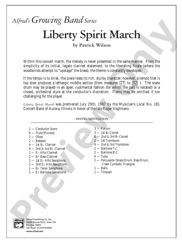 Liberty Spirit March - Concert Band Conductor Score & Parts (Digital Download)