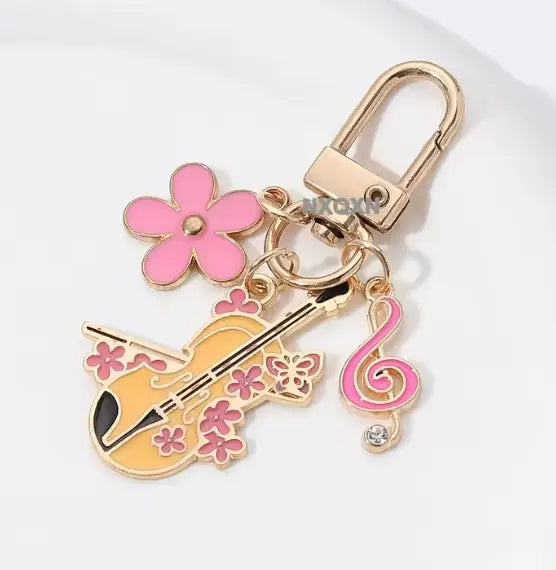 Charmlet Pink with Violin,Flowers and Treble Clef Charms