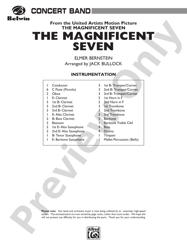 The Magnificent Seven (Grade 2 Arr. Jack Bullock) - Concert Band Conductor Score & Parts (Digital Download)
