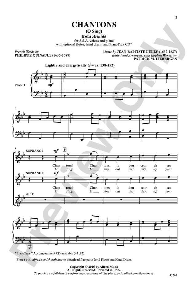 Chantons (from Armide) – SSA Choral Octavo (Digital Download)
