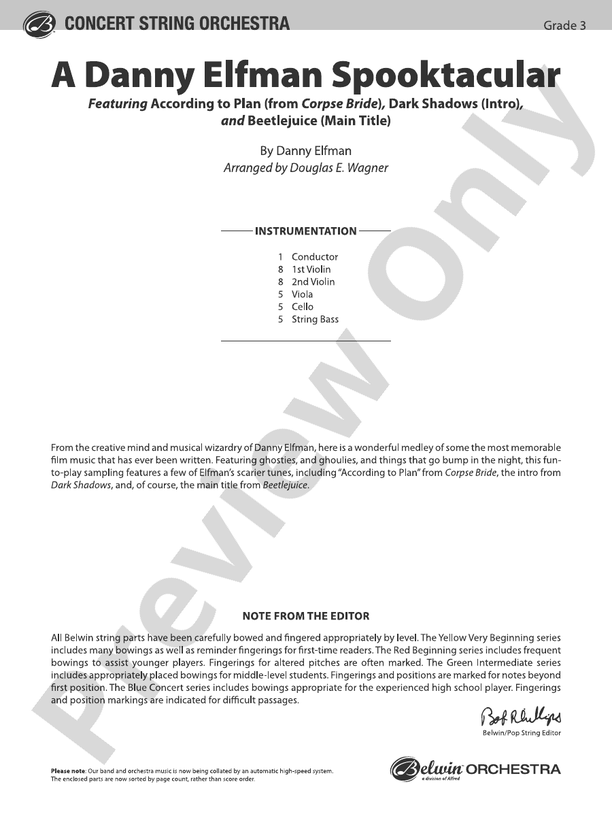 A Danny Elfman Spooktacular - String Orchestra Conductor Score & Parts (Digital Download)
